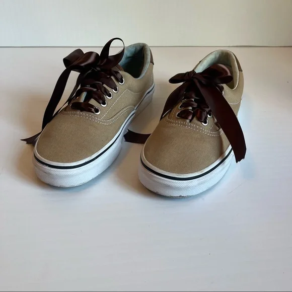 Vans Tan Brown Era Low Top Tan Canvas Brown With Brown Leather Sz 8 - Picture 3 of 11